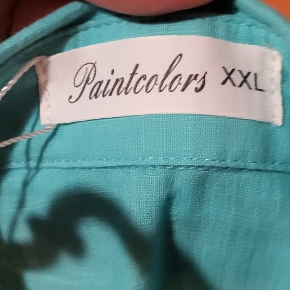 PaintColors Women's Teal Long Sleeve Button Linen Cotton Blend Shirt Size XXL - Picture 5 of 6